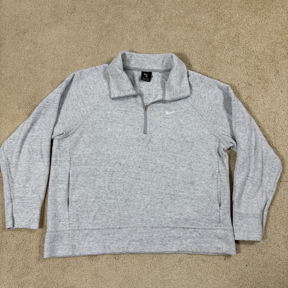 Nike 1/2-Zip Training DA1457 Women's Large Long Sleeve Therma Logo Pockets Gray